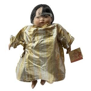 14'' Pauline Bjoness Jacobsen Asian Doll Gold & Silver Lame' Stripe Robe Pants